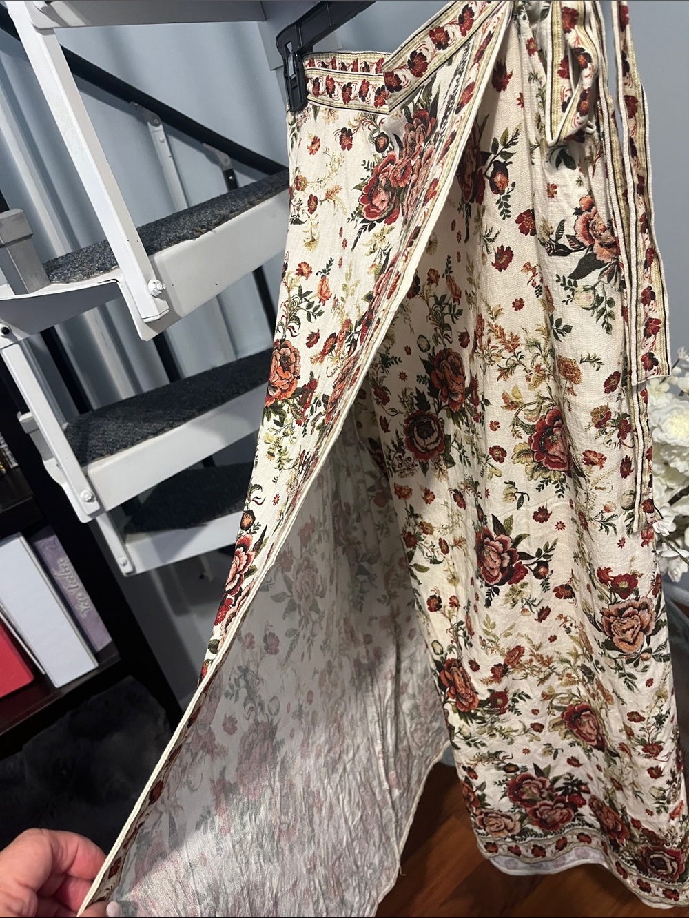 Max Studio Large Floral Wrap Maxi Skirt in Cream with Rose Print - Picture 2 of 2